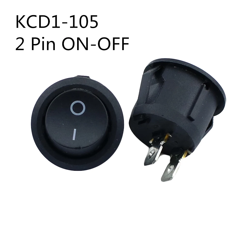 KCD1-2 22mm Diameter Small Round Boat Rocker Switches Black Mini Round Black White Red 2 Pin 3Pin ON-OFF Rocker Switch KCD1-105