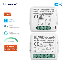 GIRIER-Módulo de interruptor de atenuación inteligente, dispositivo con Wifi, compatible con 2 Control de vía, regulable, funciona con Alexa y Google Home, Tuya, 10A