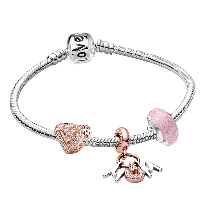 Love You Forever Beads Charm Bracelets DIY Elegant Silver Color Snake Chain Bracelets For Women Lover Jewelry Gift Special Offer