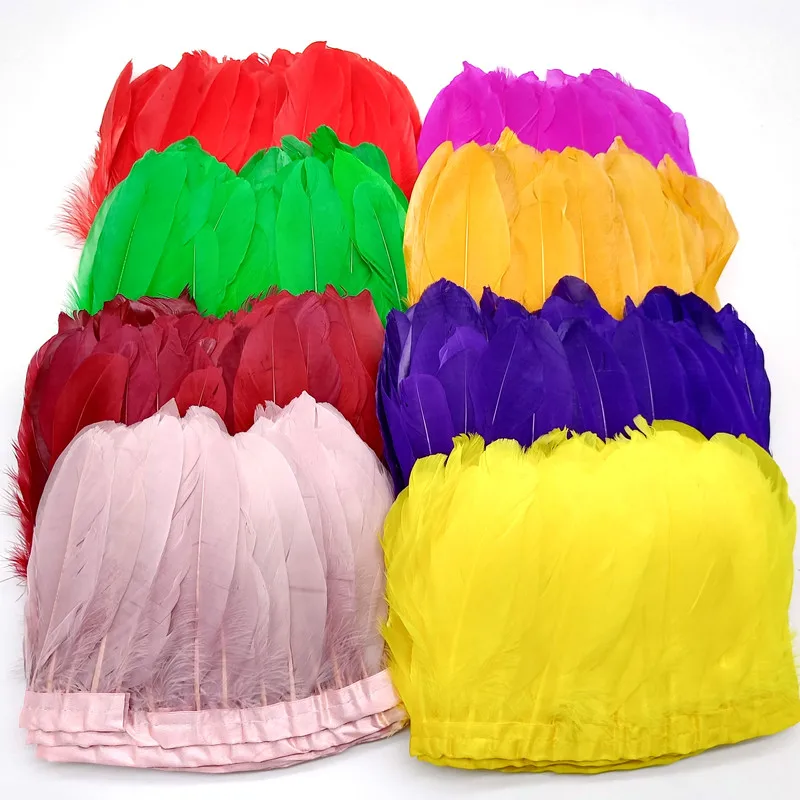 Adornos de flecos de plumas de ganso de 2 metros, accesorios de costura DIY, cinta de costura para decoración de vestido de boda, manualidades de 15-20cm