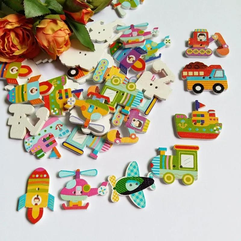 30pcs mixed Style Children Button DIY handmade decorative buckle cartoon wooden buttons wooden sewing button