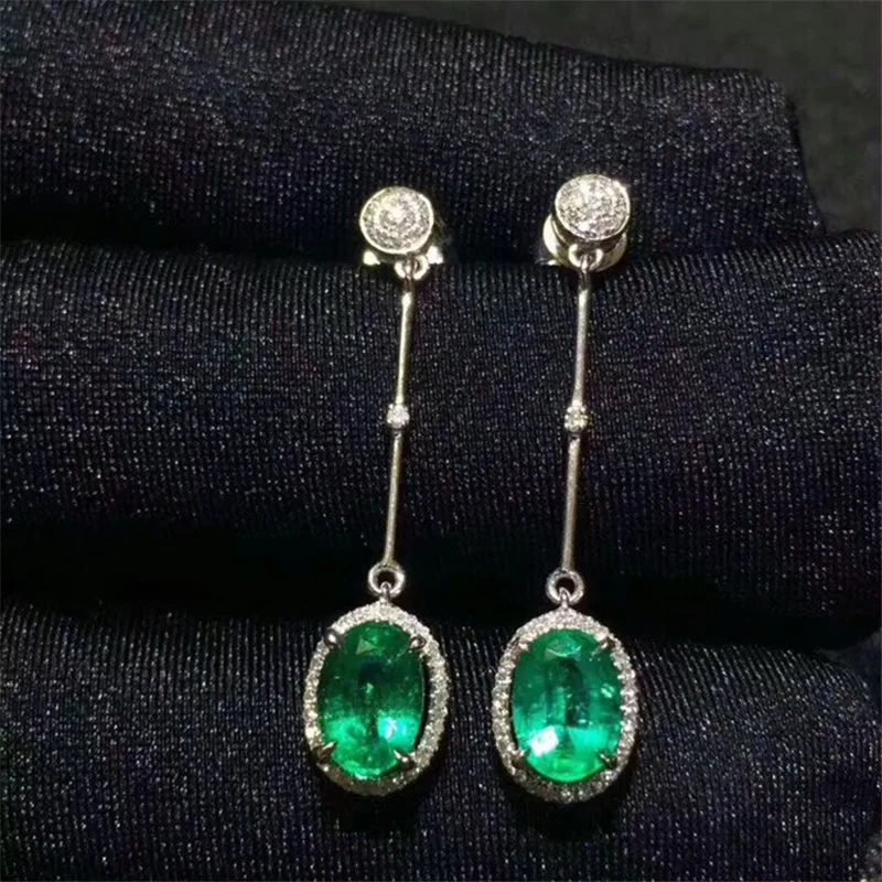 Columbia nature Emerald Gemstone Earrings Real 925 Silver Fashion Earrings Fine Charm Jewelry for Women