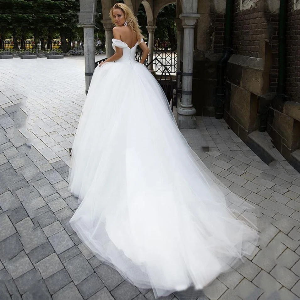 

Ball Gown Sweetheart off the Shoulder Wedding Dresses Appliques Bodice Sweep Train Tulle Bridal Gowns 2020 Newest Bride Dress