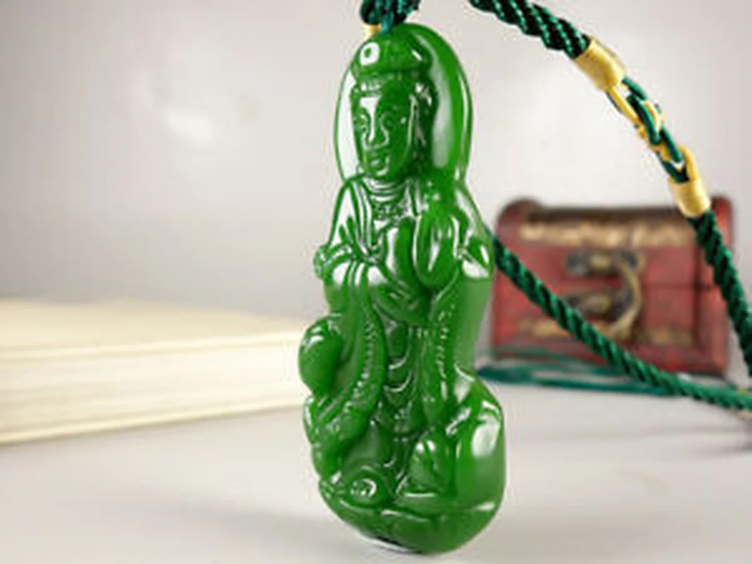 Natural green jade pendant Hand carved Guanyin Pendant