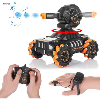 EBORUI 019 RC Tank Car 2.4Gz Remote Control Water Boom Armored Stunt Tank Toy 180 Rotating Turret and 360 Rotating Vehicle Toy