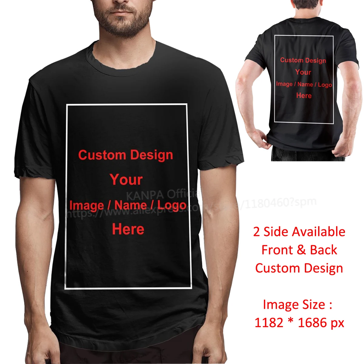 2 Sides Custom Design Men's Short Sleeve T-shirt Front Back Customized Image/Text/ Men's Cotton Graphic Novelty T-shirt Tops Tee