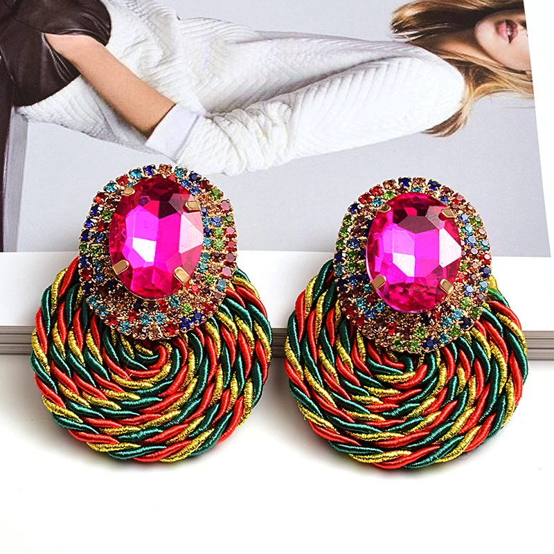 New Style Colorful Crystal Earrings High-quality Rhinestone Handmade Round Drop Earring Fashion Jewelry Accessories For Women