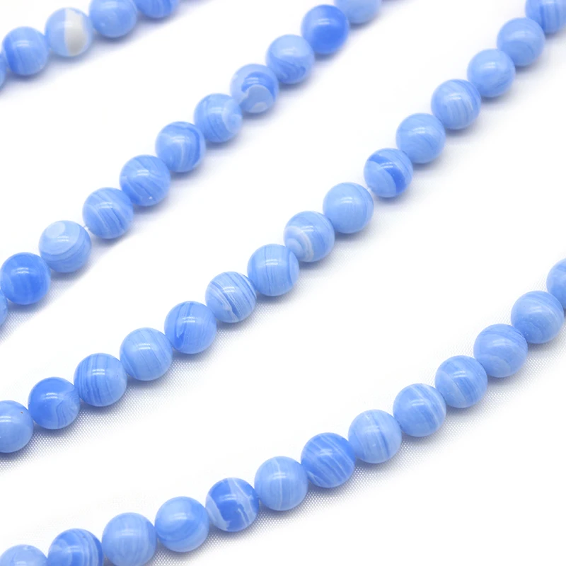 Blue Lace Agates Stone Chalcedony  Round Loose Spacer Beads 4 6 8 10 12MM Pick Size For Jewelry Making DIY Bracelet