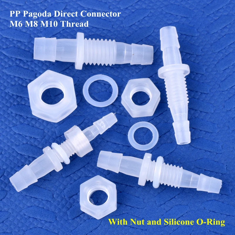 5~200Pcs M6~M10 To 3~8mm PP Pagoda Direct Connector + Nut Silicone​ O-Ring Garden Irrigation Aquarium Tank Air Pump Hose Joint