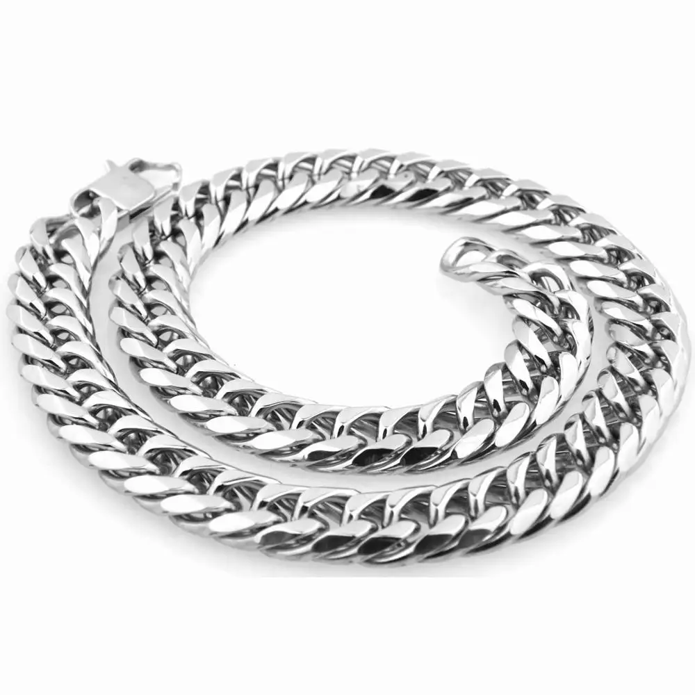 19/21mm Heavy Cuban Chains Men Hip Hop Jewelry Silver Color Thick Stainless Steel Long Big Chunky hip hop Necklace Gift