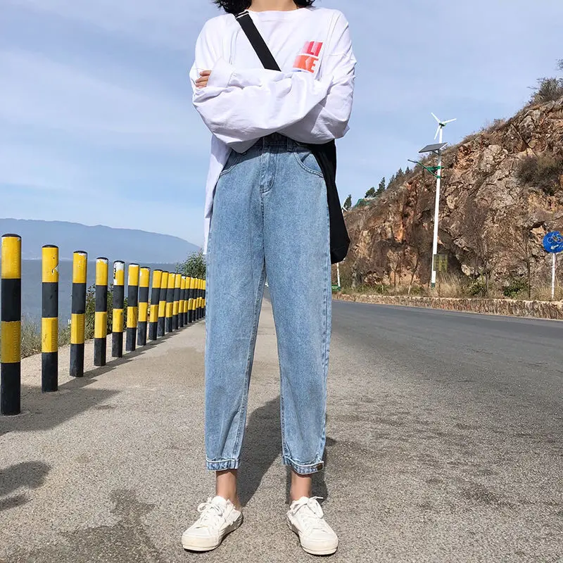 High Waist Jeans Women Korean Style Stretchy Hot Sale Fashion Slim All Match Washed Womens Streetwear Trousers Boyfriend Casual