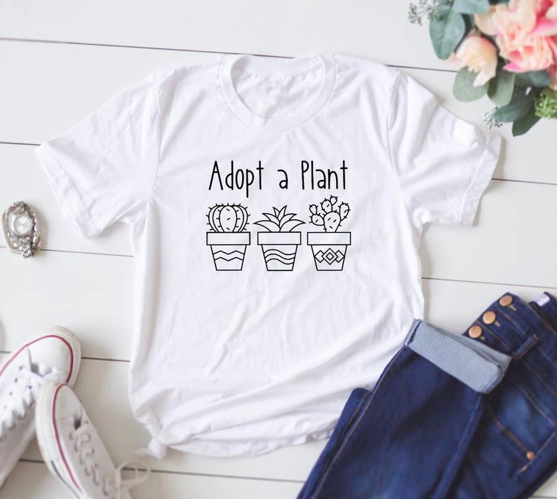 Harajuku Funny T Shirt Casual Women Casual Unisex Aesthetic Vintage Grunge Graphic Tshirt Top Potted Adopt A Plant T-Shirt