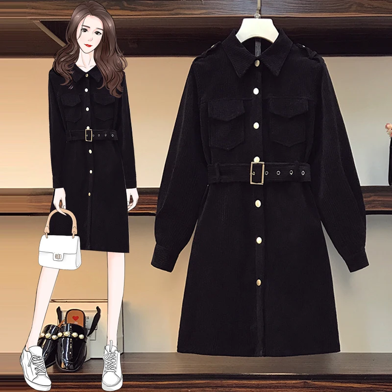 

2023 Spring Vintage Long Sleeve Dress Women's Clothing Autumn Winter Elegant Slim Corduroy Dress D589