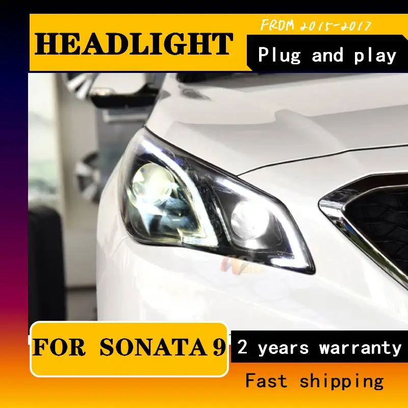 Car Styling For Hyundai Sonata 9 Headlights 2015 2016 2017 LED Headlight DRL Lens Double Beam Bi-Xenon HID Car Accessories