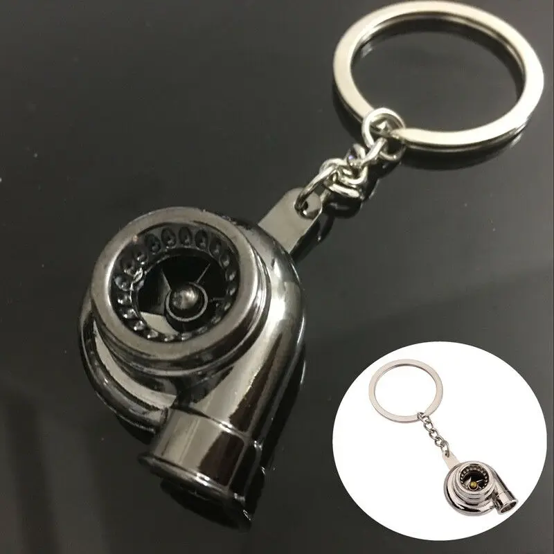 New Universal Car House Cool Gunmetal Spinning Turbo Keychain Turbocharger Keyring Creative Design