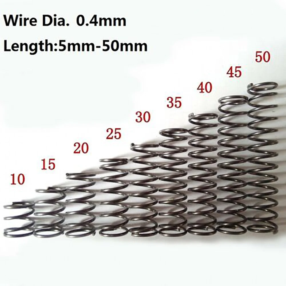 Diâmetro pequeno do fio de aço da mola da compressão de 10 pces. 0.4mm comprimento 5-50mm