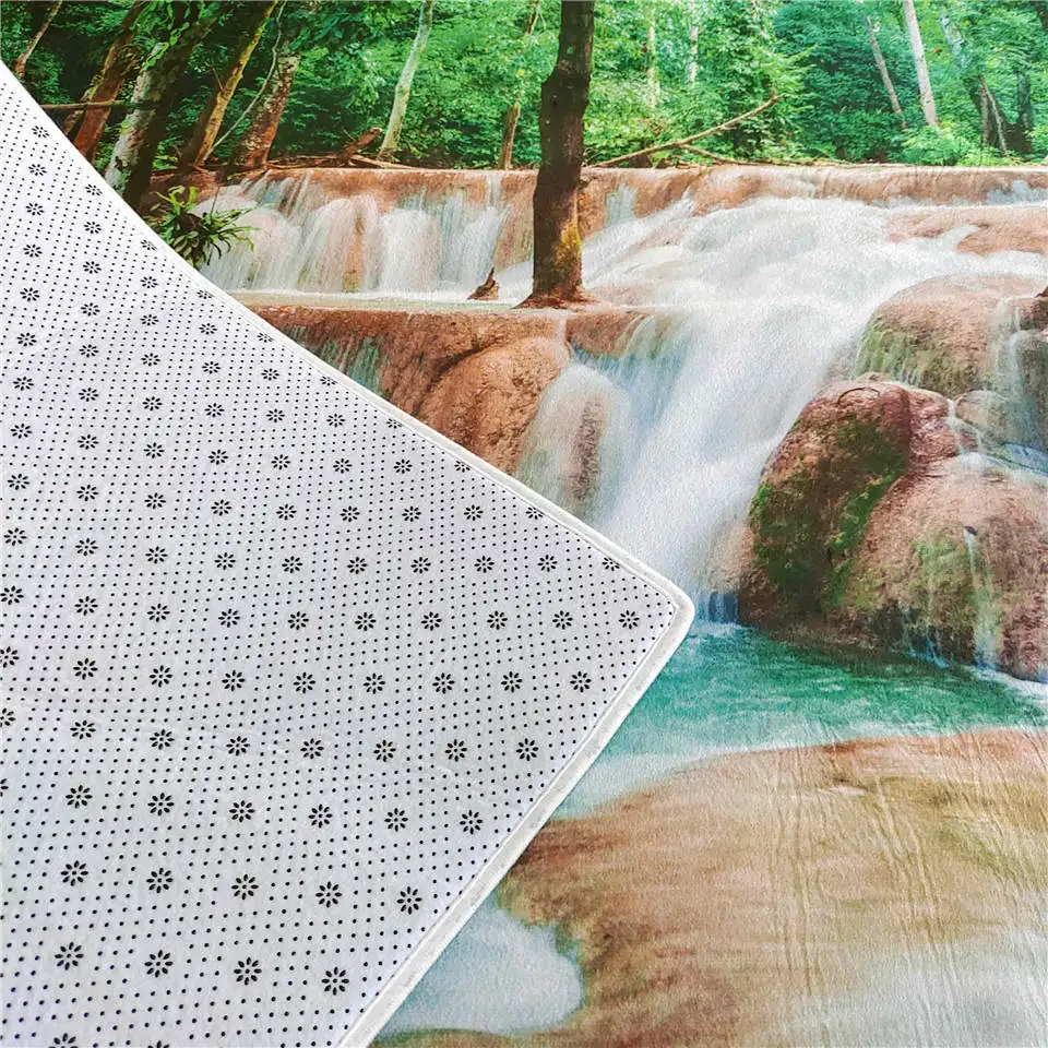 Natural Scenery 3D Carpet For Living Room Green Forest Waterfall Landscape Rug Bedroom Anti-slip Carpet In The Bathroom Large