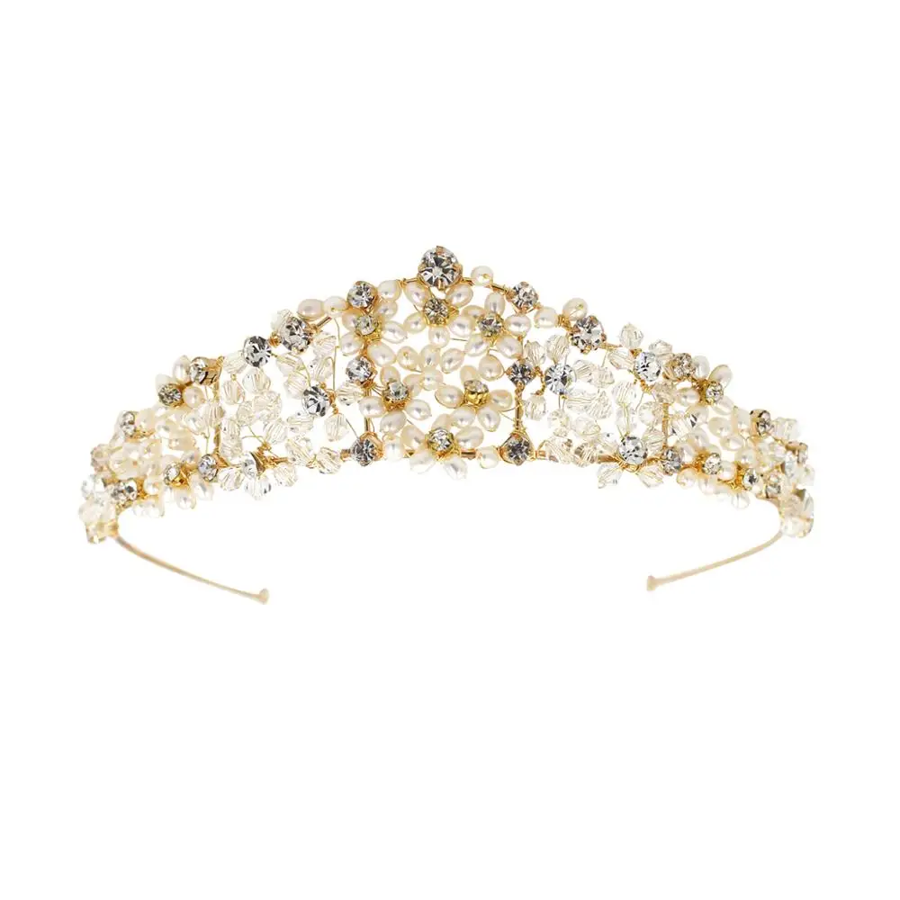 O572 Echte Zoetwater Parels Bloem Bruiloft Tiara Handgemaakte Kroon Parel Tiara Royal Haar Kroon Voor Prinses Bruiloft