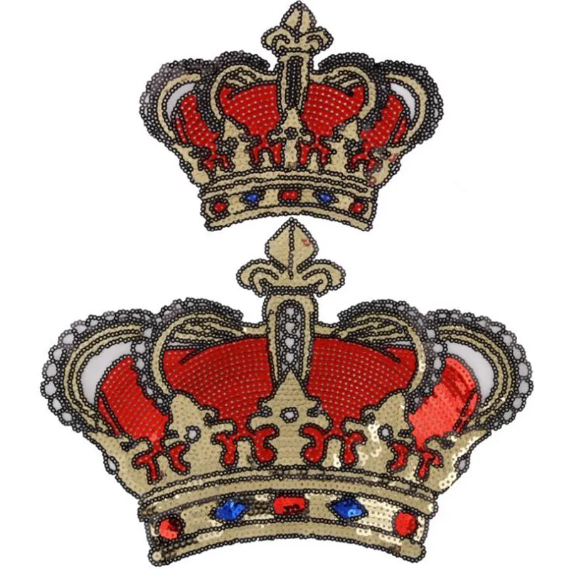 27CM Crown Iron On Patches For Clothing Red Sequins Biker Badge Embroidery Fabric Sequined Patch Clothes Stickers Strange things