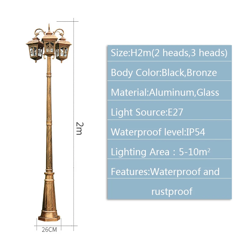 Imagem -06 - Lâmpada Impermeável Exterior do Jardim Villa Quadrada Pátio Pólo Alto Luzes de Rua Europeu Cabeças Paisagem Conduzida Lâmpada da Estrada 2m