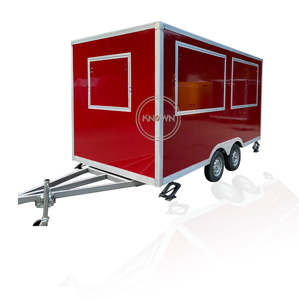 Food Truck Street Snack Ice Cream Red Color Trailer Counter Refrigerator with Stove Food Cart