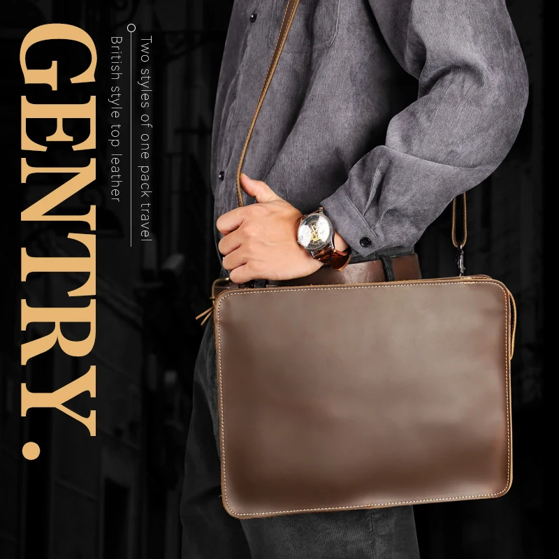 Handmade Genuine Leather Men\'s Briefcase 13.5\'\' Laptop Business Shoulder Bag Messenger Bags For Male