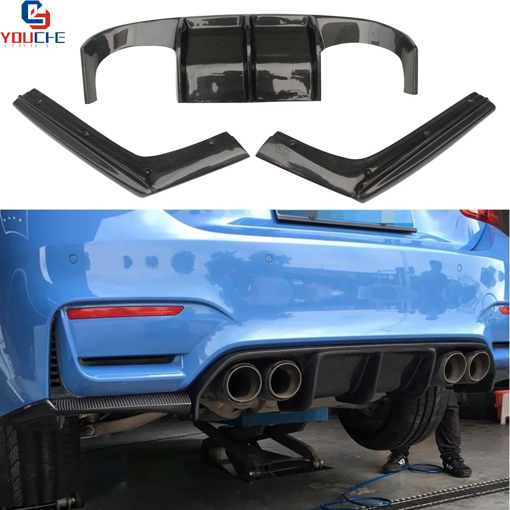 M3 M4 V Style Carbon Fiber Rear Bumper Diffuser With Splitter for BMW F80 M3 F82 F83 M4 2014 - 2020 3Pcs/Set