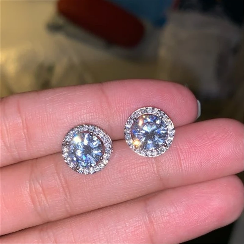 

Luxury Crystal Female Small Round Stud Earrings Vintage 925 Sterling Silver Wedding Jewelry Zircon Stone Earrings For Women