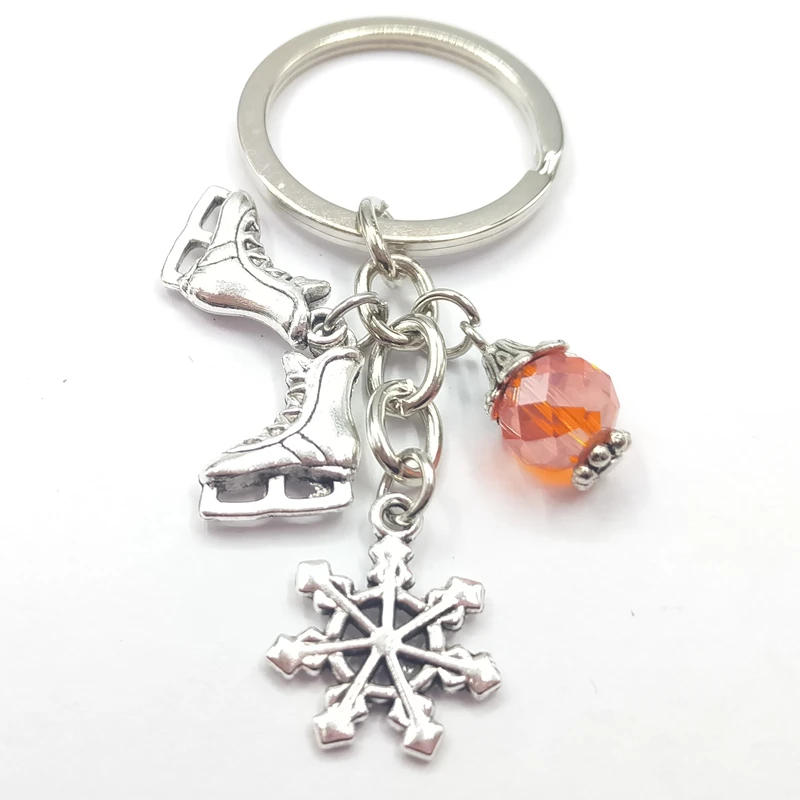 Keychain key chain jewelry antique charm ice blade charm pendant with blue bead key chain ice skates winter jewelry