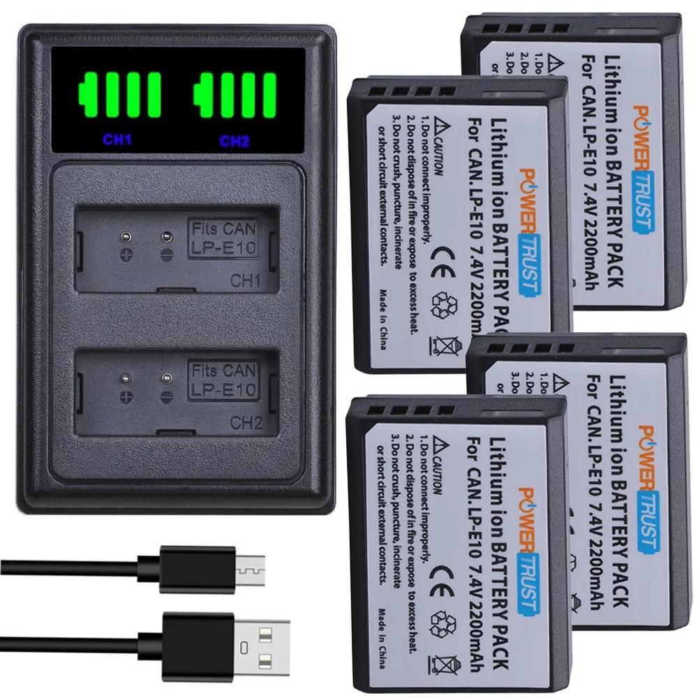 Cargador Dual de batería de LP-E10/LC-E10 para Canon, EOS Rebel T6,T7,T3,T5,Kiss X50/ X70/ X80/ X90,EOS 1100D/ 1200D/ 1300D/ 1500D/2000D