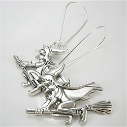 Flying WITCH Earrings, 3D Large Witch & Broomstick, Witch's Ride, Witch Broom, Witchcraft, Wicca