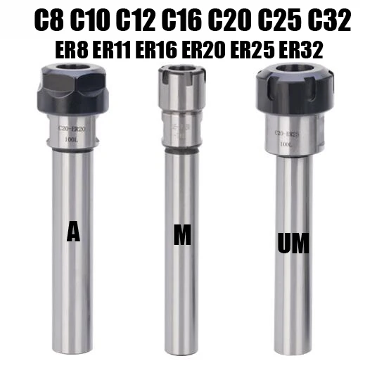 C8 C10 C12 C16 C20 C25 C32 ER8 ER11 ER16 ER20 ER25 ER32 100L 150L Collet Chuck Holder CNC Milling Lengthen Tool carrier ER M Nut