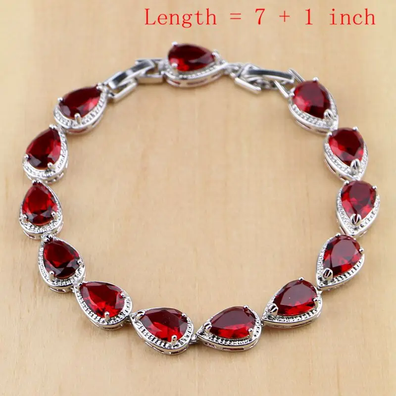 Wasser Tropfen Silber 925 Schmuck Red Rubin Weiß Topaz Schmuck Sets Frauen Lange Ohrringe/Anhänger/Halskette/Ringe/armband Dropshipping