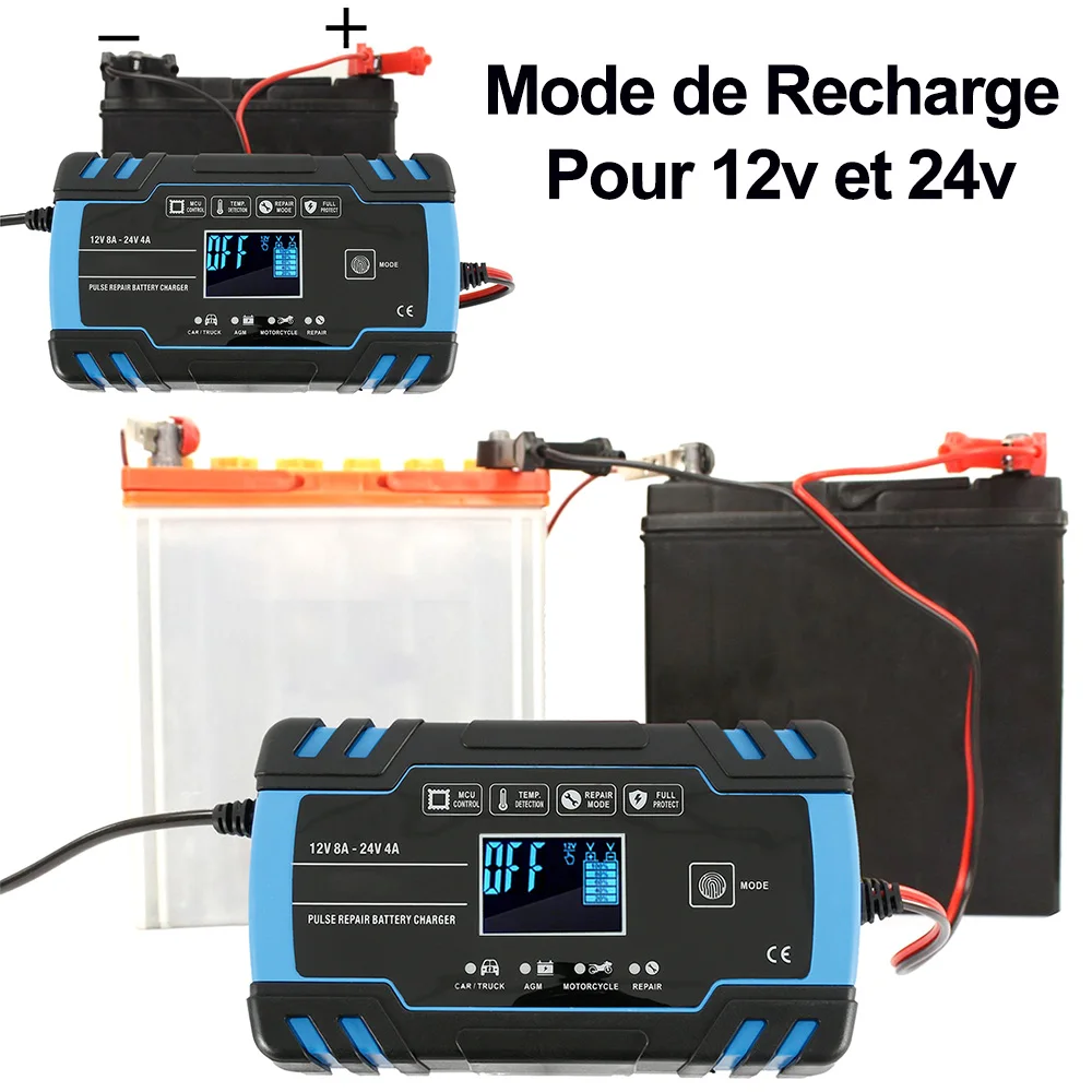 12V 24V Pulse Repairing Charger with LCD Display Motorcycle & Car Battery Charger AGM GEL WET Lead Acid Battery Charger