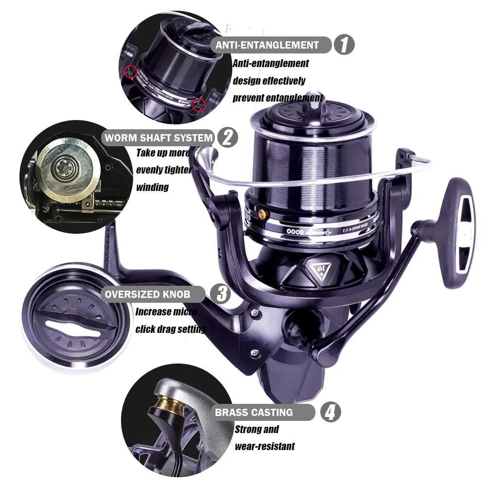 อุปกรณ์ตกปลา Reel ปลาคาร์พ Spinning Reels ลากสูงสุด27กก13 + 1BB 4.1:1 Carretilha De Pesca Accesorios Mar Molinete