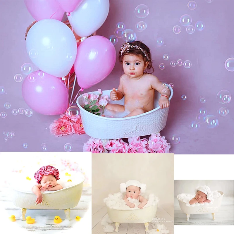 Accessoires de photographie pour nouveau-nés, lits de bébé, douche en fer, baignoire, ensemble de canards en coton, meubles à bulles pour enfants, accessoires Photo