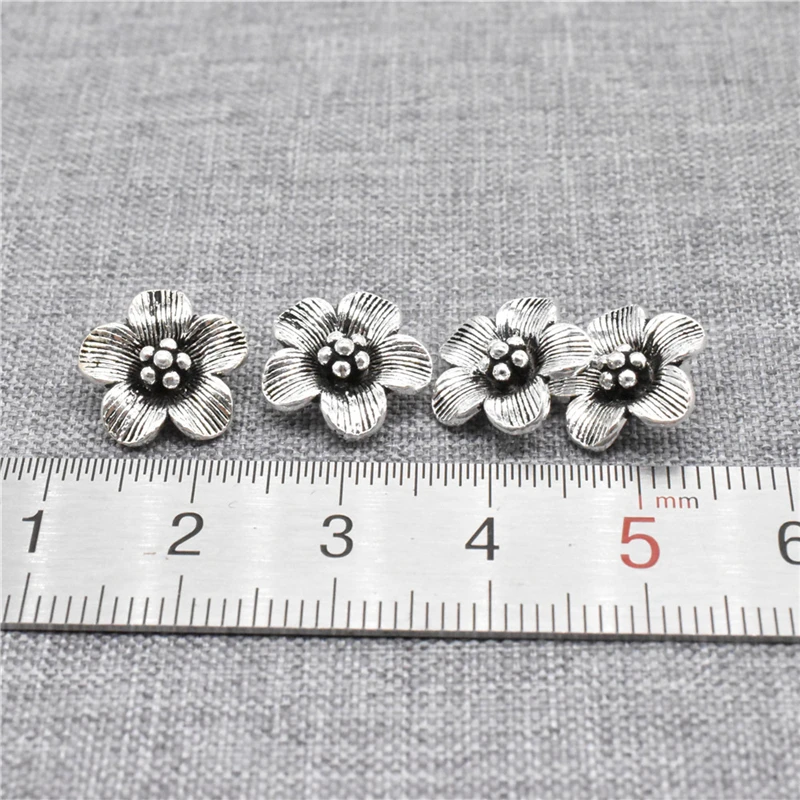 4pcs of 925 Sterling Silver Flower Charms Blossom Floral Pendants for Necklace Bracelet