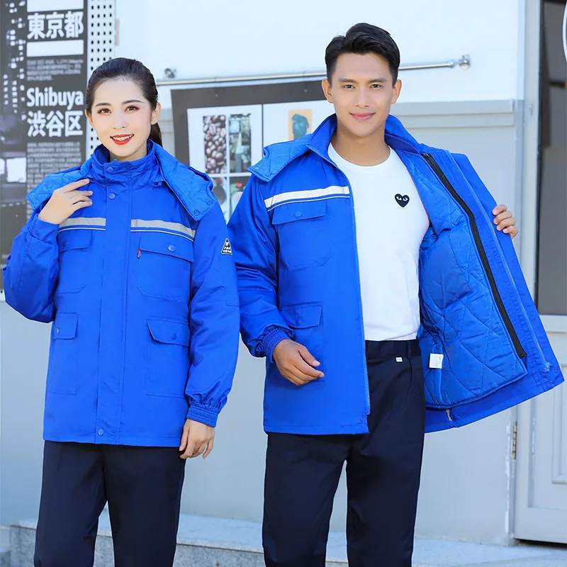 Winter Reflective Work Clothing Anti-static Warm Gas Station Workshop Durable Installation Removable Liner Electric Overcoat 4xl