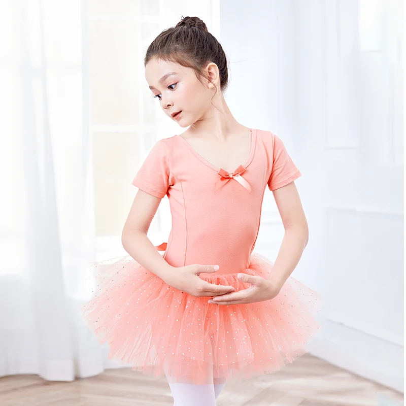 Girls Ballet Leotards Dance Tutu Dress Kids Bowknot Ballet Bodysuit Gymnastics Leotard Multilayer Tulle Skirts Pink Leotards