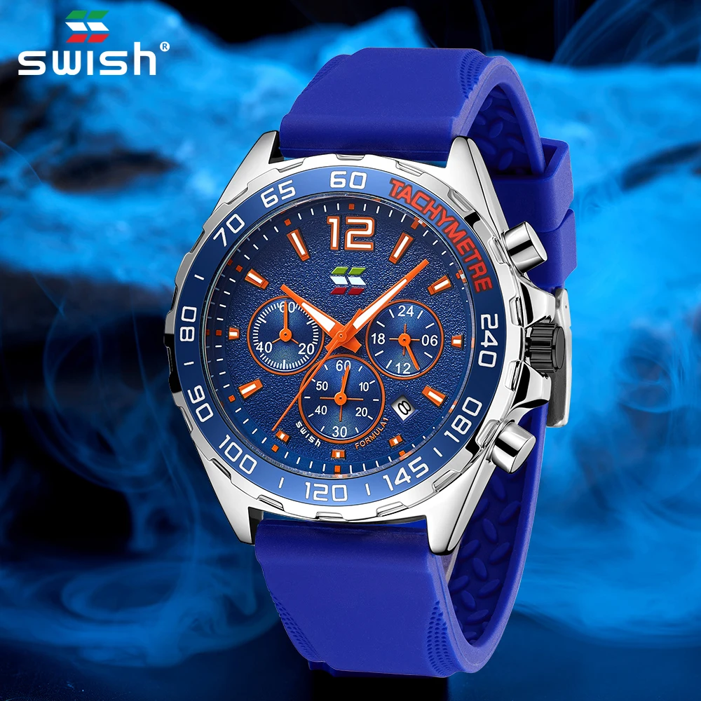 SWISH 2021 New Top Brand Luxury Casual Sports Watch For Men Leather Wrist Watches Mens Clocks Fashion Chronograph Wristwatch