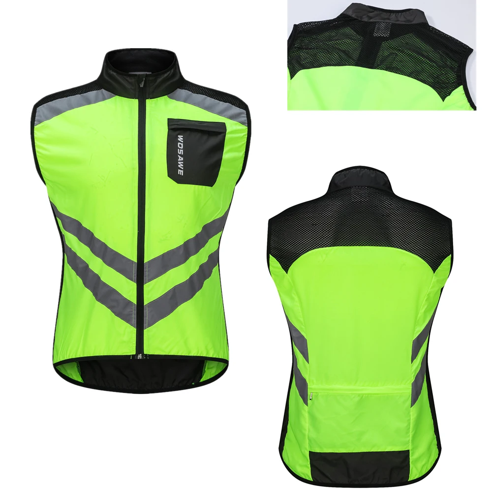 WOSAWE Reflective Cycling Vest Windproof MTB Bike Bicycle Jacket Sleeveless Jersey High Visibility Cycle Gilet cilismo Wind Coat