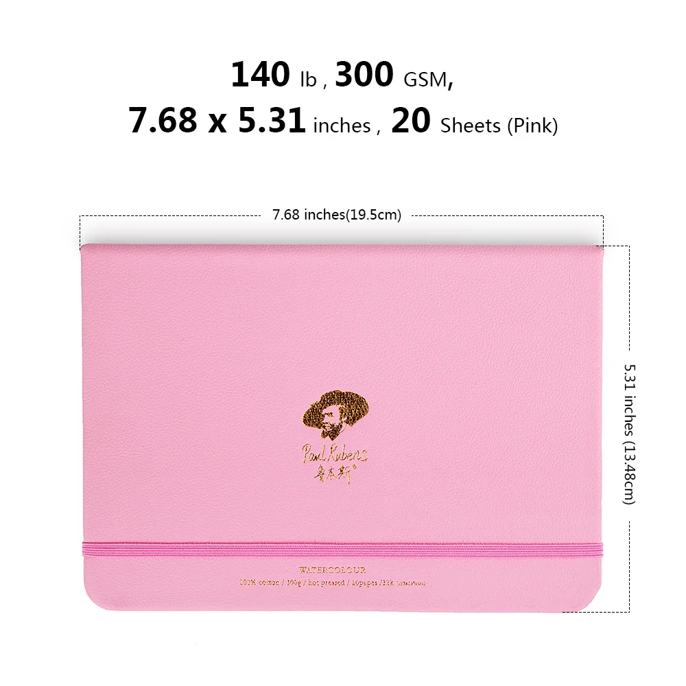 Paul Rubens 300g Watercolor Paper Block 20 Sheets 100% Cotton Leather Cover Watercolor Block for Ourdoor Painting 32K