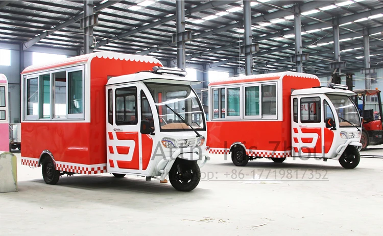 สามล้อยอดนิยม3.8M ยาวไฟฟ้ามือถือน้ำแข็งครีมอาหารรถเข็นสามล้อ Hotdog Street Fast อาหารหยอดเหรียญรถบรรทุก