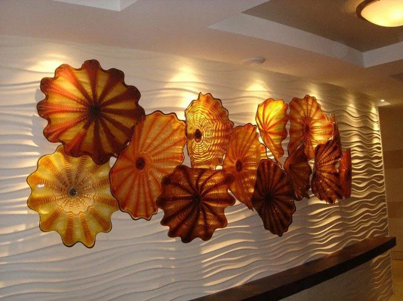 

Fancy Blown Murano Glass Wall Plates Flowers Hanging Plates Wall Art