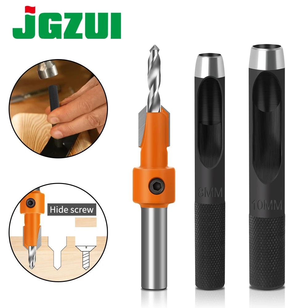 8mm 10mm Shank HSS Woodworking Countersink Router Bit Punching drill  Set Screw Extractor Remon Demolition for Wood Milling