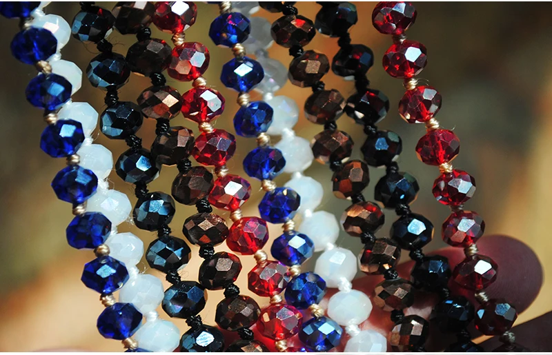 Yumfeel Mode böhmischen Schmuck 8mm Kristall lange hand geknüpfte Glas Kristall Halskette Frauen rot blau schwarz 11 Farben – Detail 15