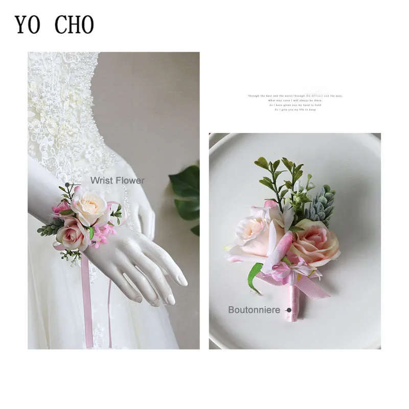 Yo Cho Boutonniere Bloemen Bruiloft Corsage Pins Wit Roze Bruidegom Boutonniere Knoopsgat Mannen Wedding Getuige Huwelijk Accessoires