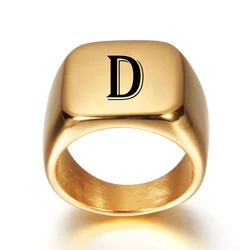 Le.Baiser A to Z Alphabet Fashion Retro Classics Stainless Steel Ring Trendy Wedding Jewelry For Men