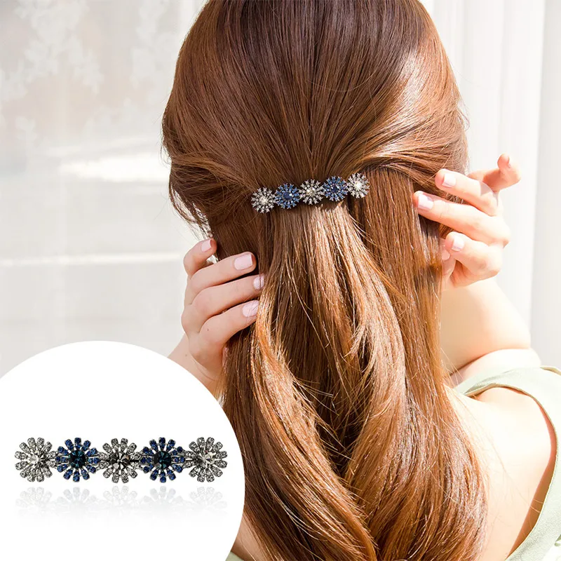 CHIMERA Rhinestone French Barrettes Shiny Sun Flower Hair Clips Crystal Metal Hairpin Clamps for Ladies Women Korean Accessories