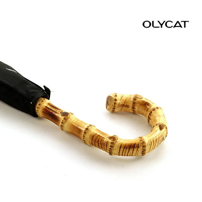 OLYCAT-Bamboo Cane Long Wooden Bent Handle, Windproof and UV Proof, Large Sunny and Rainy Umbrellas for Business Men